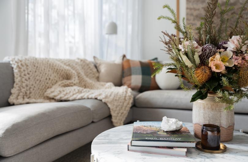 living room with flowers